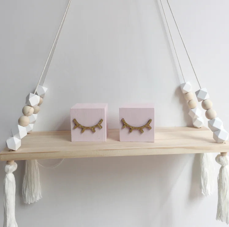 Wooden Storage Shelf with Octagonal Beads Wall Decor