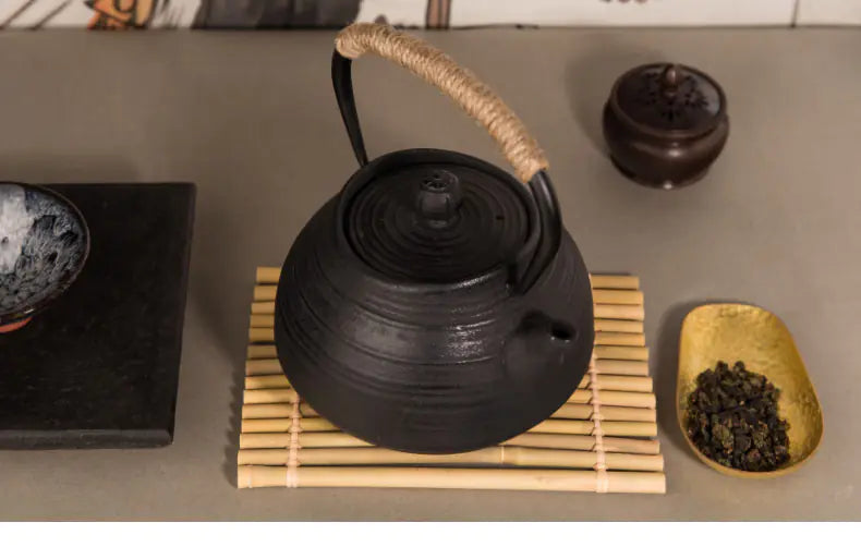 Cast Iron Tea Kettle with Spiral Pattern Design