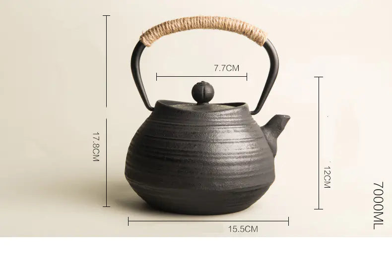 Cast Iron Tea Kettle with Spiral Pattern Design
