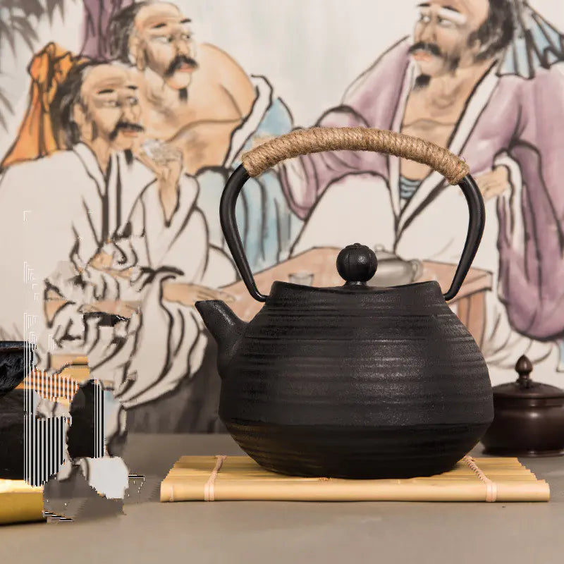 Cast Iron Tea Kettle with Spiral Pattern Design