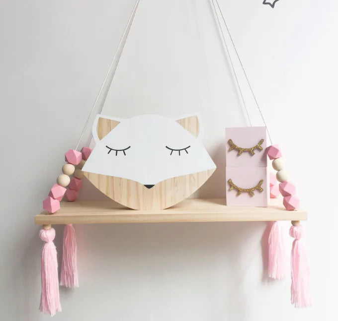Wooden Storage Shelf with Octagonal Beads Wall Decor