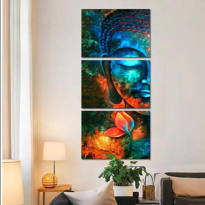 Triptych Buddha Canvas Wall Art, Spray Paint Decor