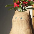 Handmade Wooden Cat Vase - Creative Craft Decor